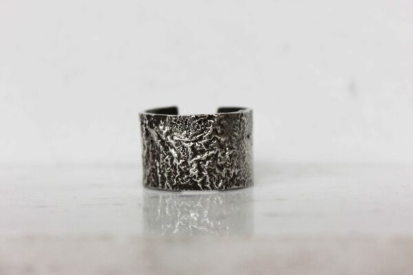 Burnt textured silver ring